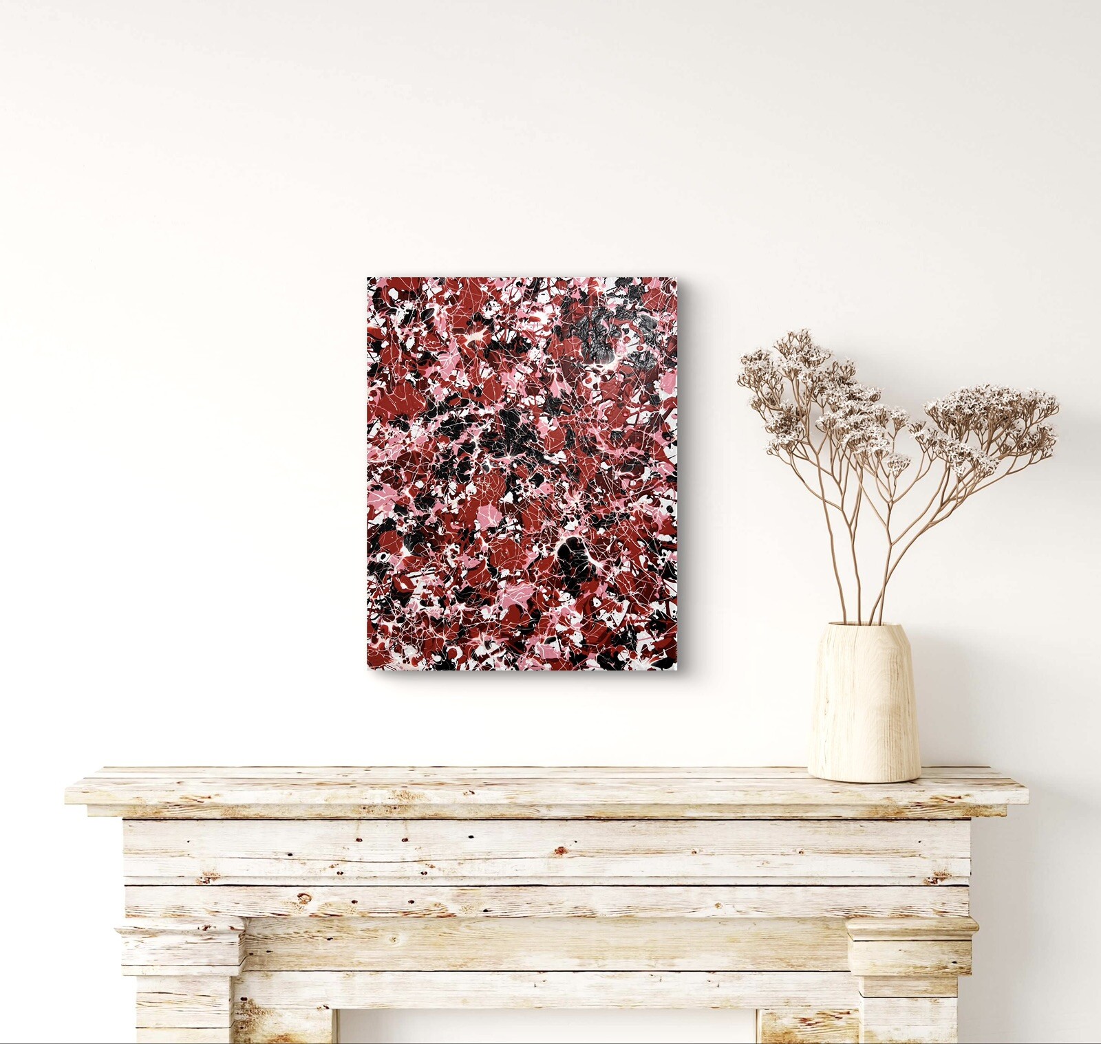 Original Artwork Acrylic on Canvas Painting Mid Century Red Pink Black Art