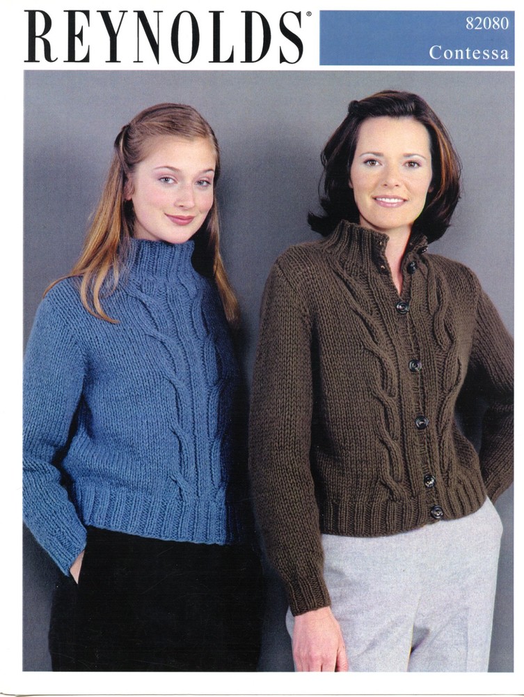 Reynolds Knitting Pattern 82080 Contessa Double Cable Jacket & Pullover - Women