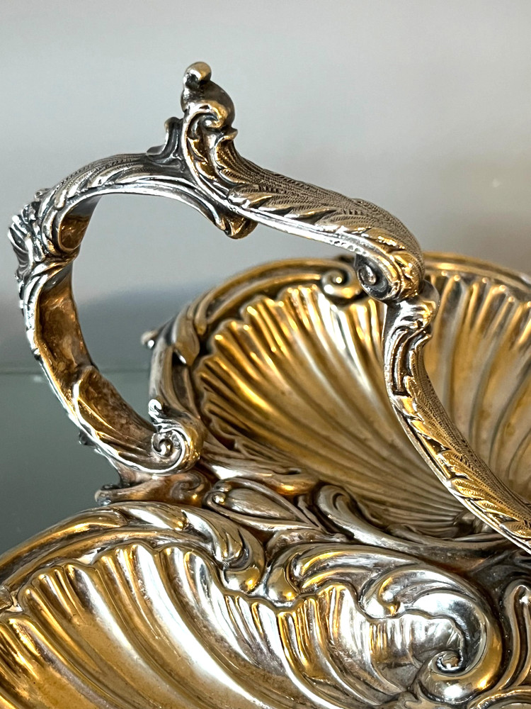 Antique Silver Plate Triple Shell Footed Serving Tray