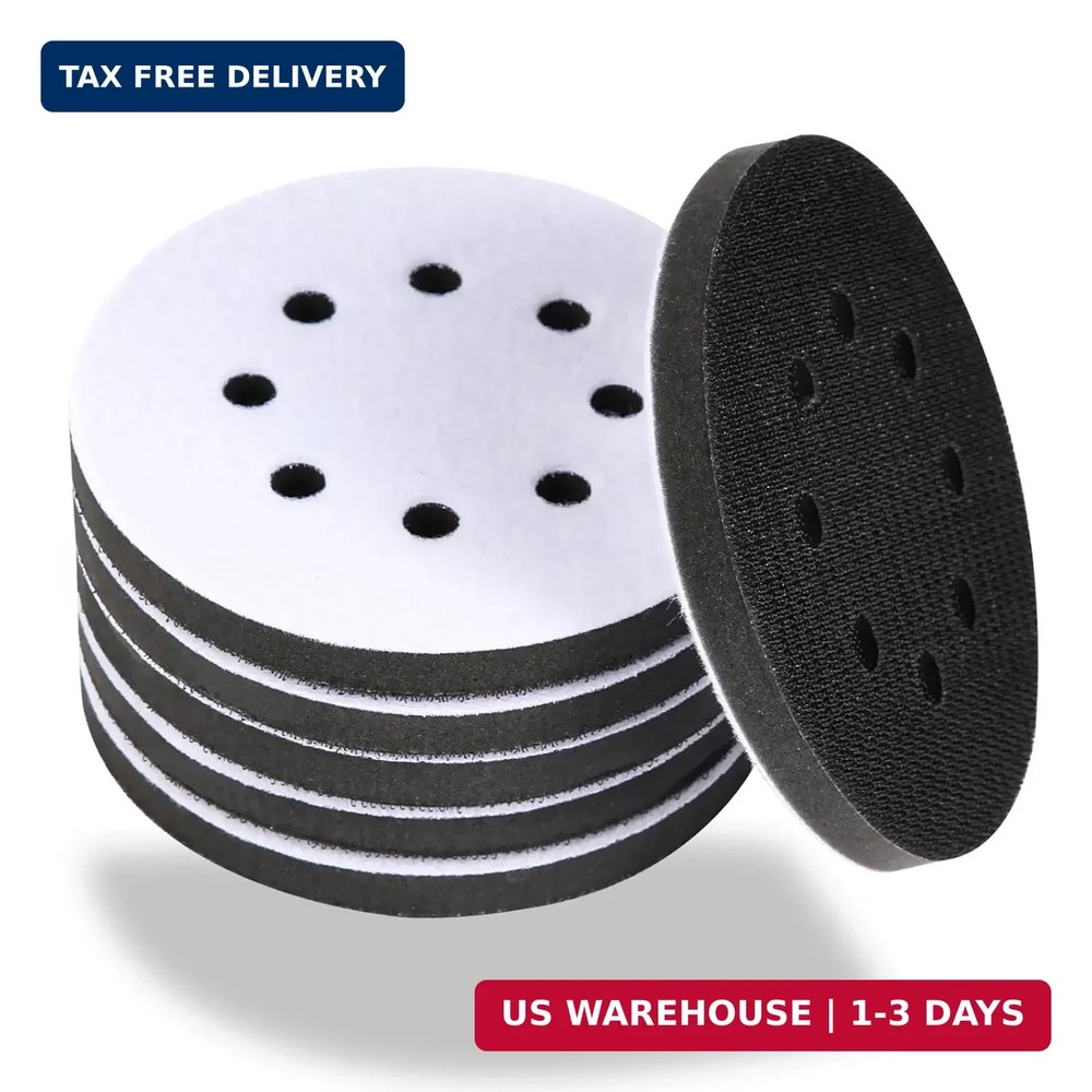 6pc 5" 8 Holes Interface Pads Orbital Sander Sanding Foam Pad Hook Loop Buffer