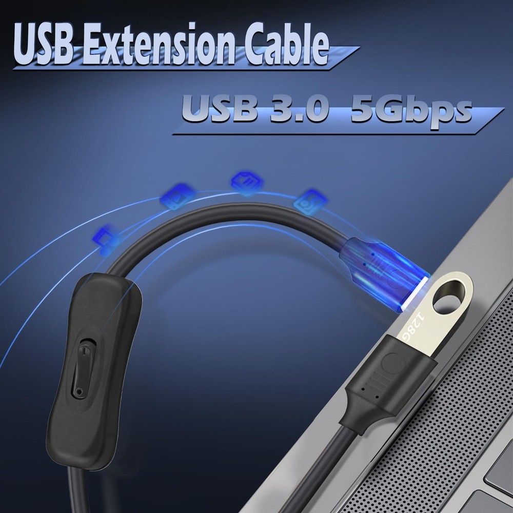 BENACES USB On/Off Switch Power Cable, 5Gbps 3.0 Extension 1FT...