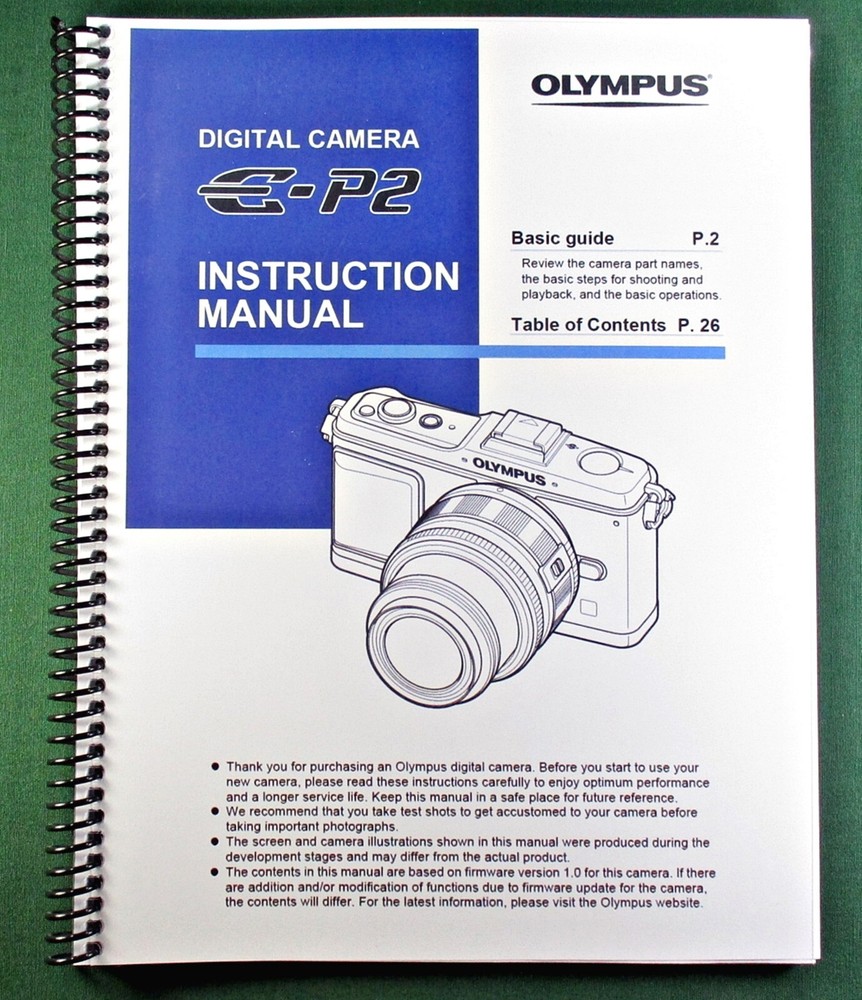 Olympus E-P2 Instruction Manual: 164 Pages & Protective Covers!