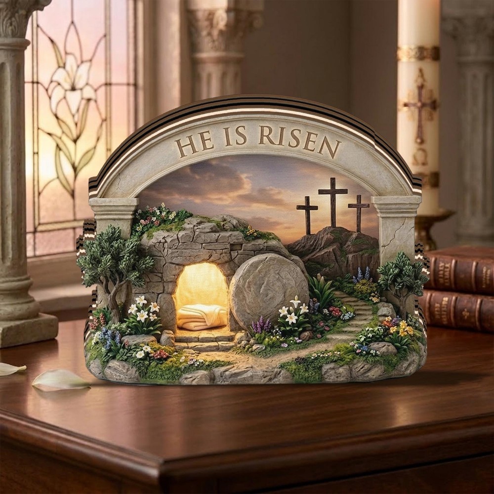 He Is Risen Easter Decor, Empty Tomb Christian Table Sign