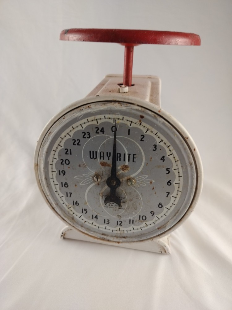 Vintage Red Way Rite Kitchen Scale Rustic Style 25 lbs.