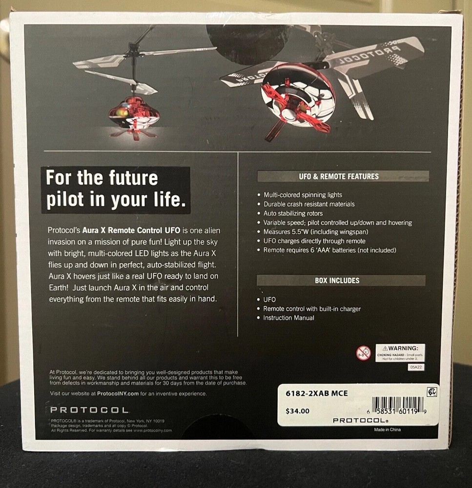 Protocol Aura X Remote Control RC UFO w/ Multi- Colored Lights Auto-Stabilizers