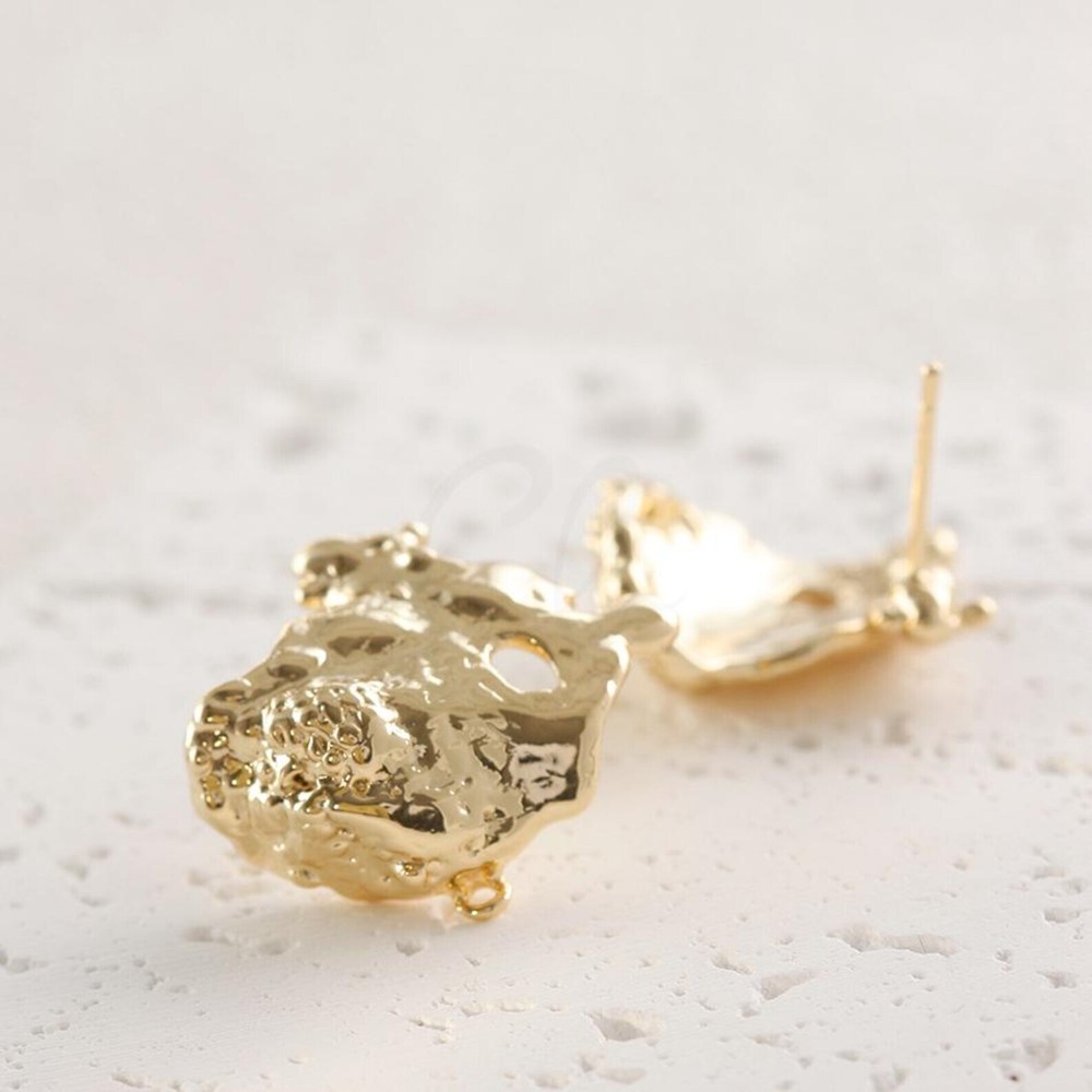 One Pair Solid Brass Earring Post with Sterling Silver Pin-Irregular (4901C-G)