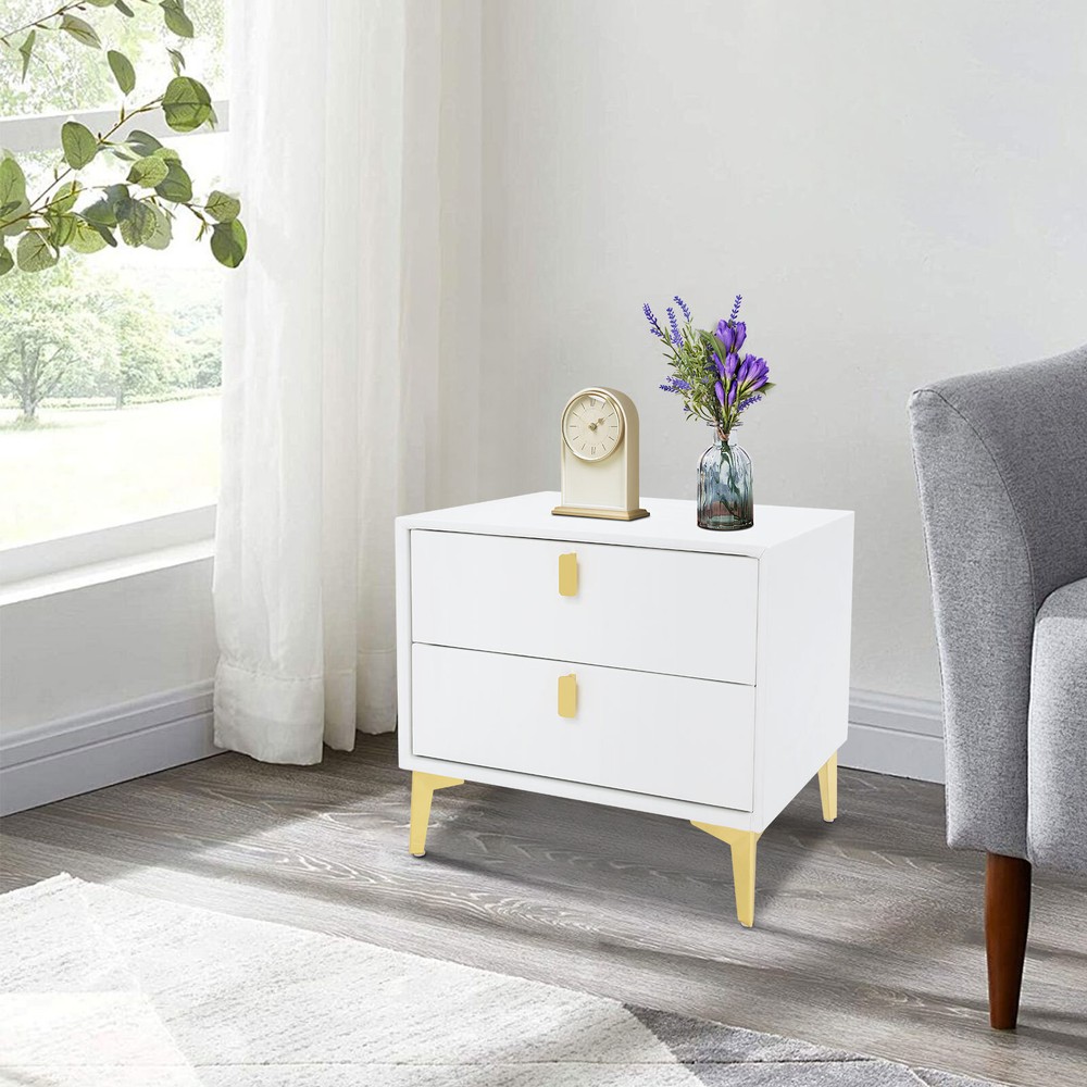 White Bedside Table, Storage Cabinet for the Bedroom, Side Table with 2-drawers