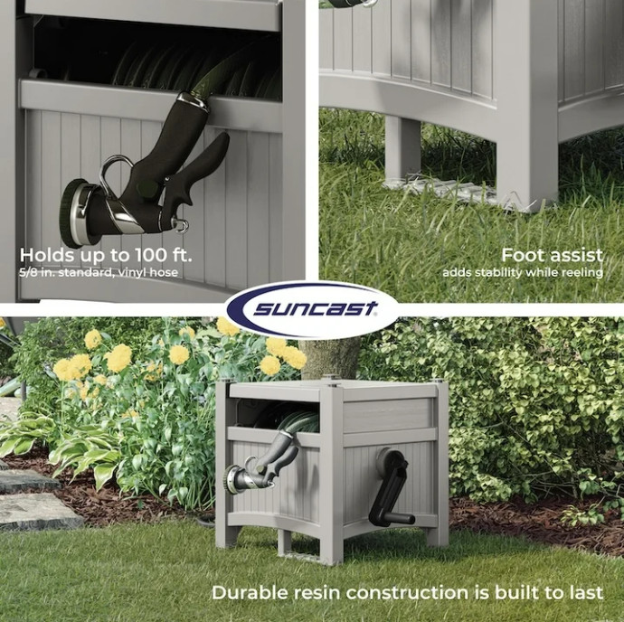 100 ft. Hose Hideaway Hose Reel, FreeStanding, Easy Operatio,Gray