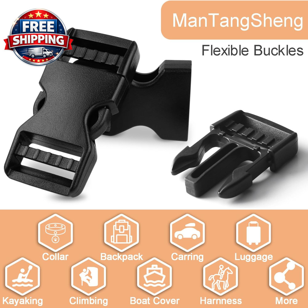 6 Pack 1" Quick Release Plastic Buckles for Backpack Straps & Webbing