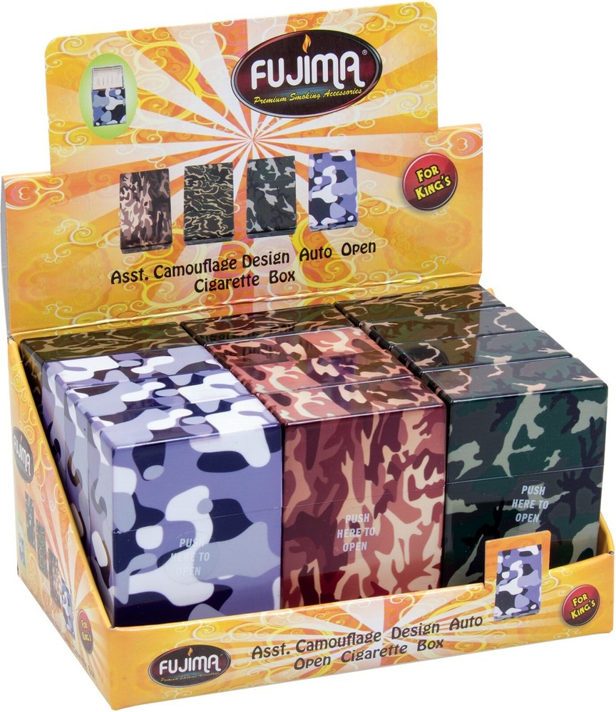 12 Camouflage Design Push Open Plastic Cigarette Case Pack Holder King Size