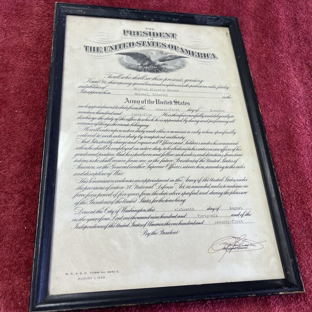 1945 US Army Officer Appointment Document Frame Colonel Infantry