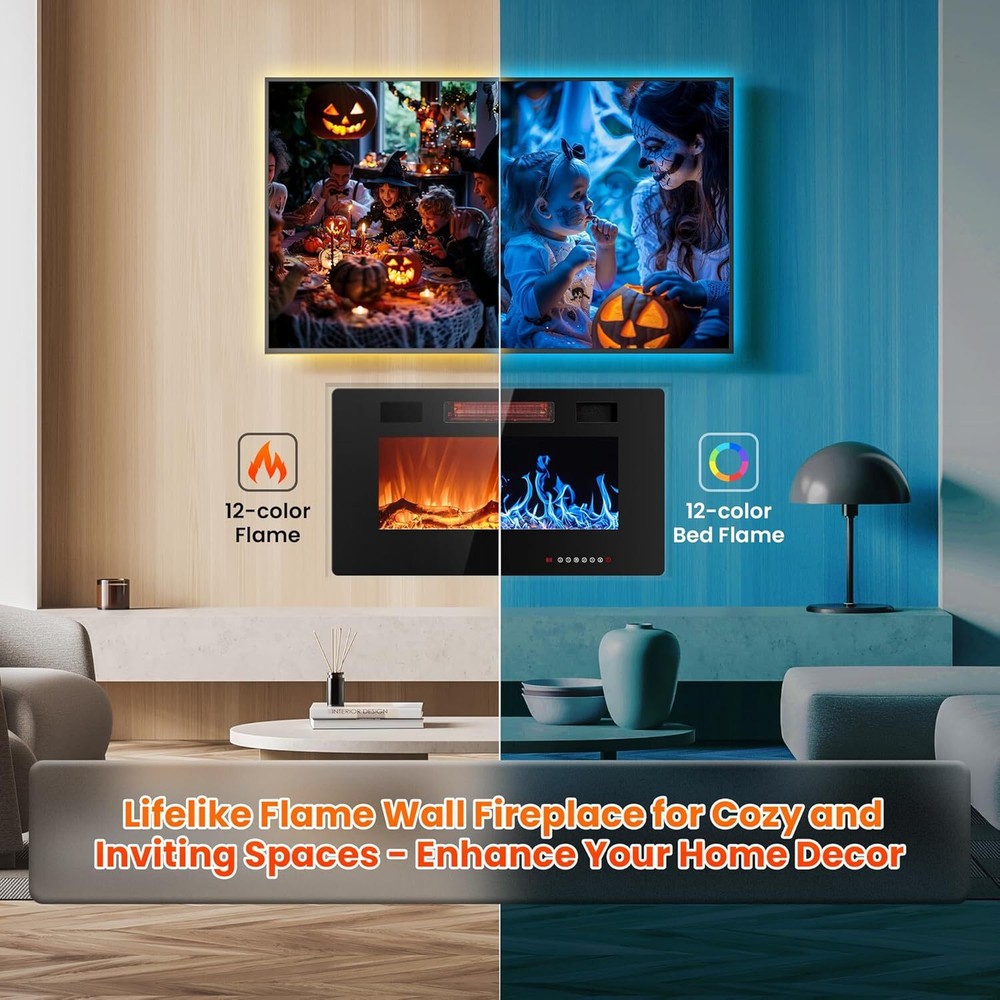 30 inch Electric Fireplace Inserts,in-Wall Recessed & Wall Mounted,Remote &Timer