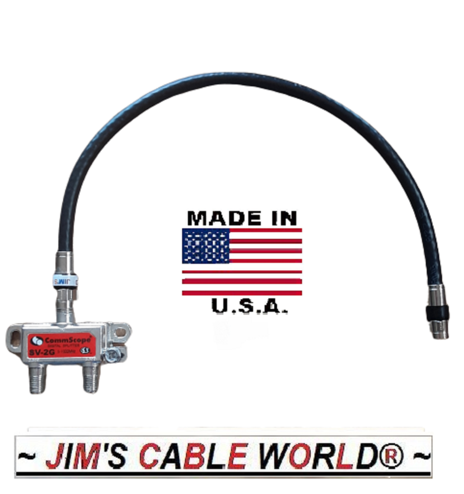1' Ft JIMS CABLE WORLD Coaxial Cable Plus 2 Way Commscope Digital Cable Splitter
