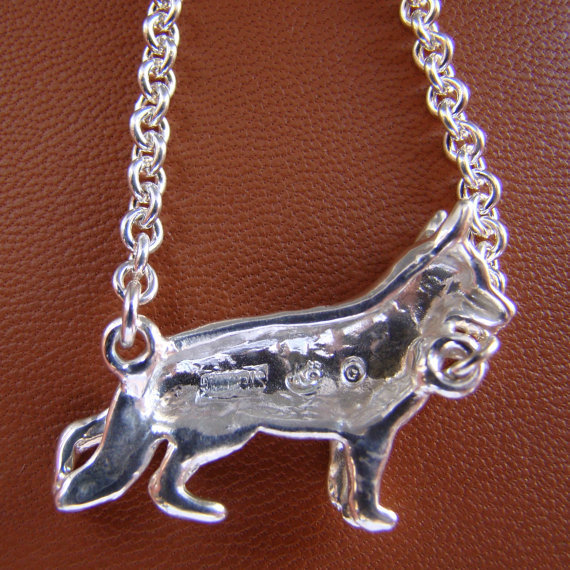 Large Sterling Silver German Shepherd Standing Study Tie Chain