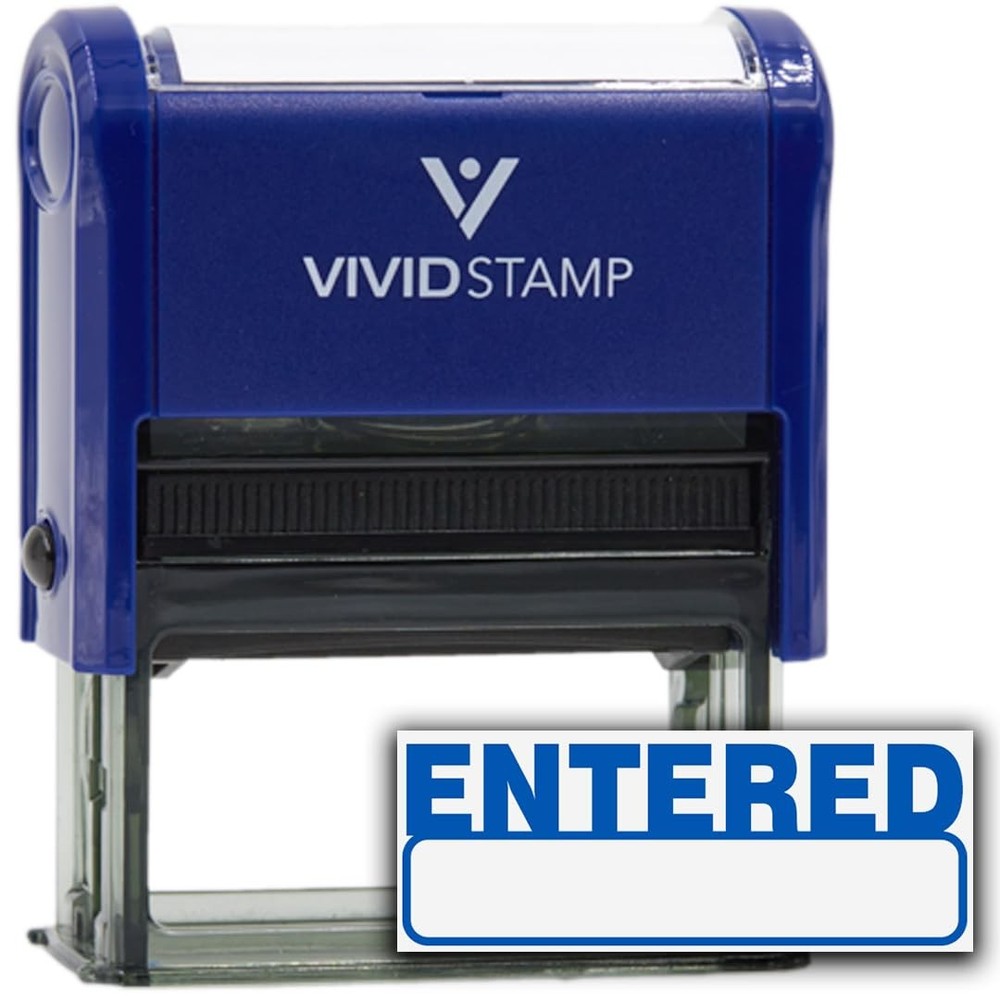 Basic Entered Self Inking Rubber Stamp (Blue Ink) - Medium