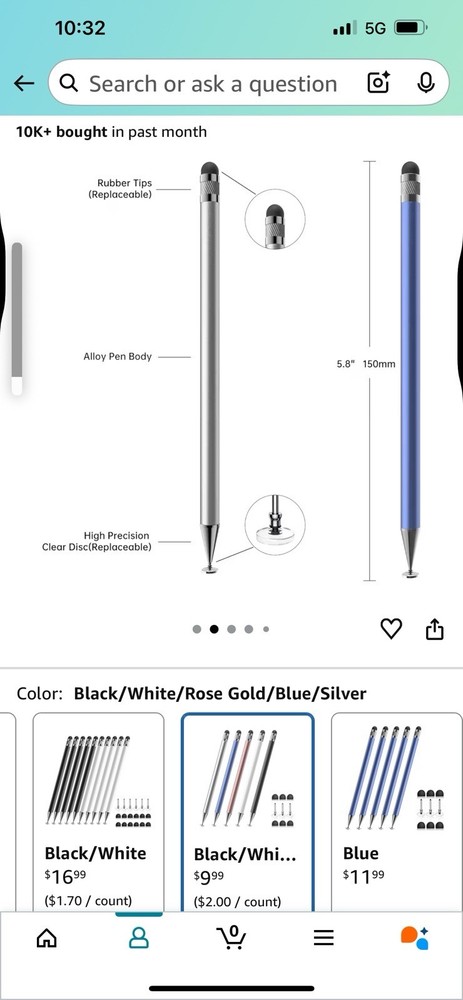 5-Pack Stylus Pens 2-in-1 Touch Screen High Precision for iPhone iPad Android