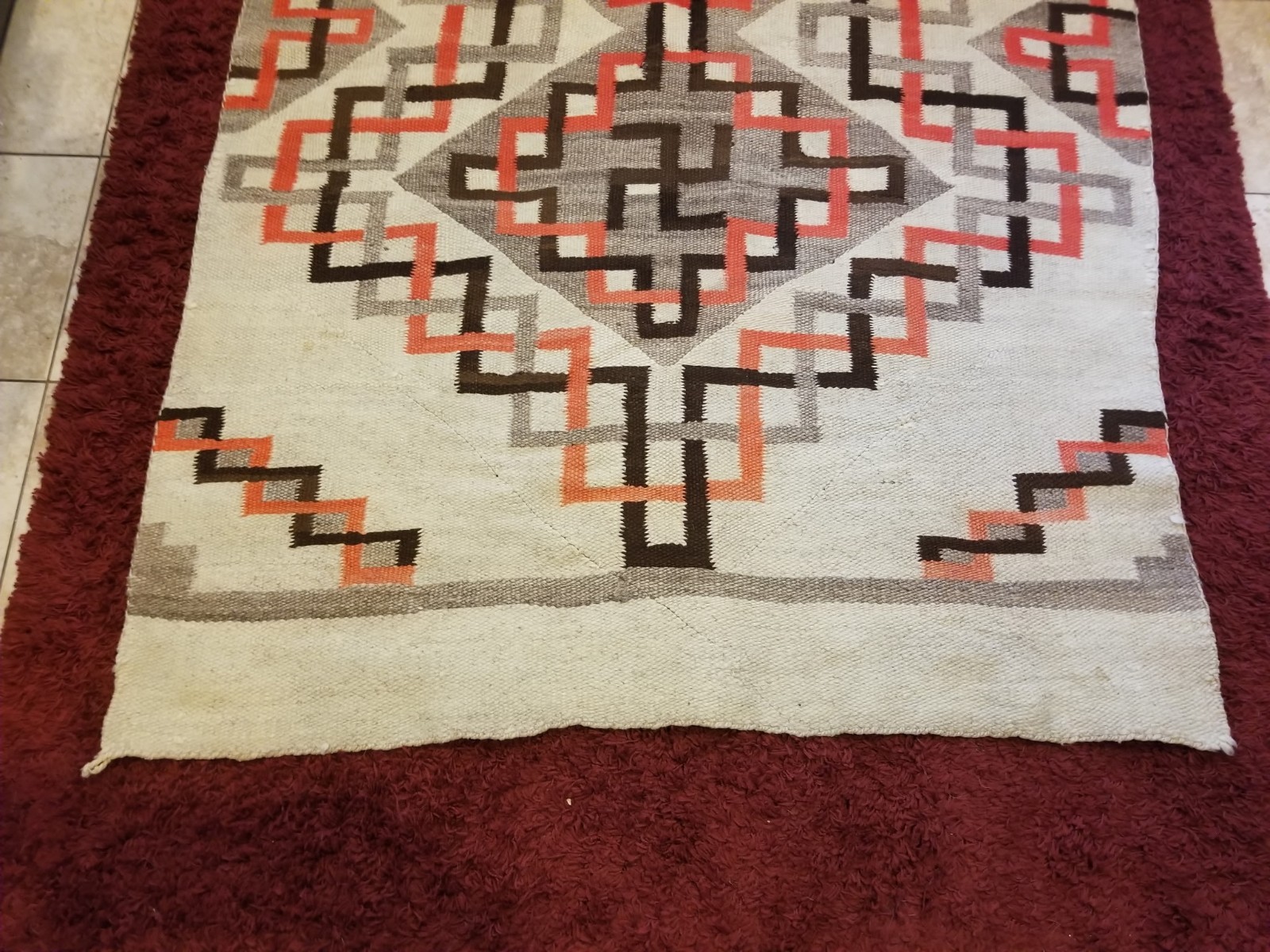 ANTIQUE 1890-1910 NAVAJO GANADO RUG 49" X 74" SOUGHTAFTER WHIRLING LOG DESIGN!!!