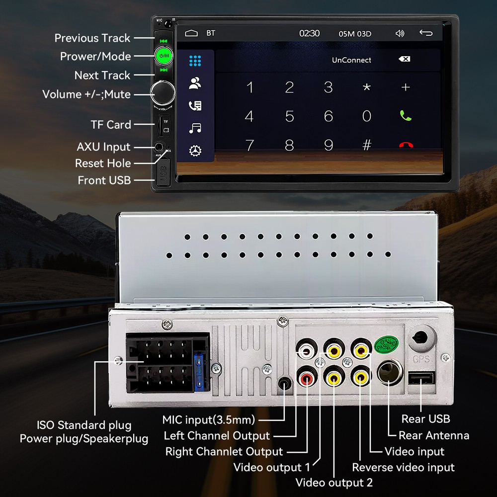 7"Single 1Din Touch Screen Stereo Bluetooth Car Radio Apple Android Carplay GPS