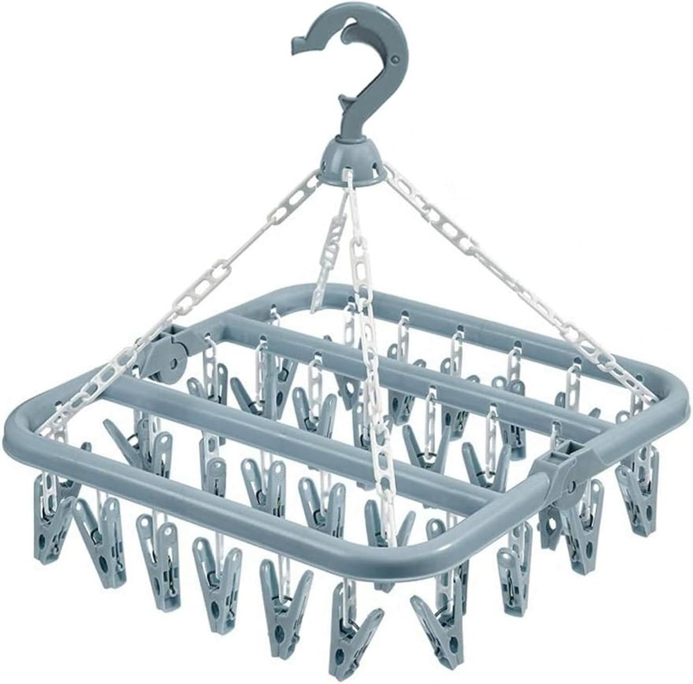 Lightweight 32-Clip Hanging Drying Rack: Foldable & Easy Storage Solution