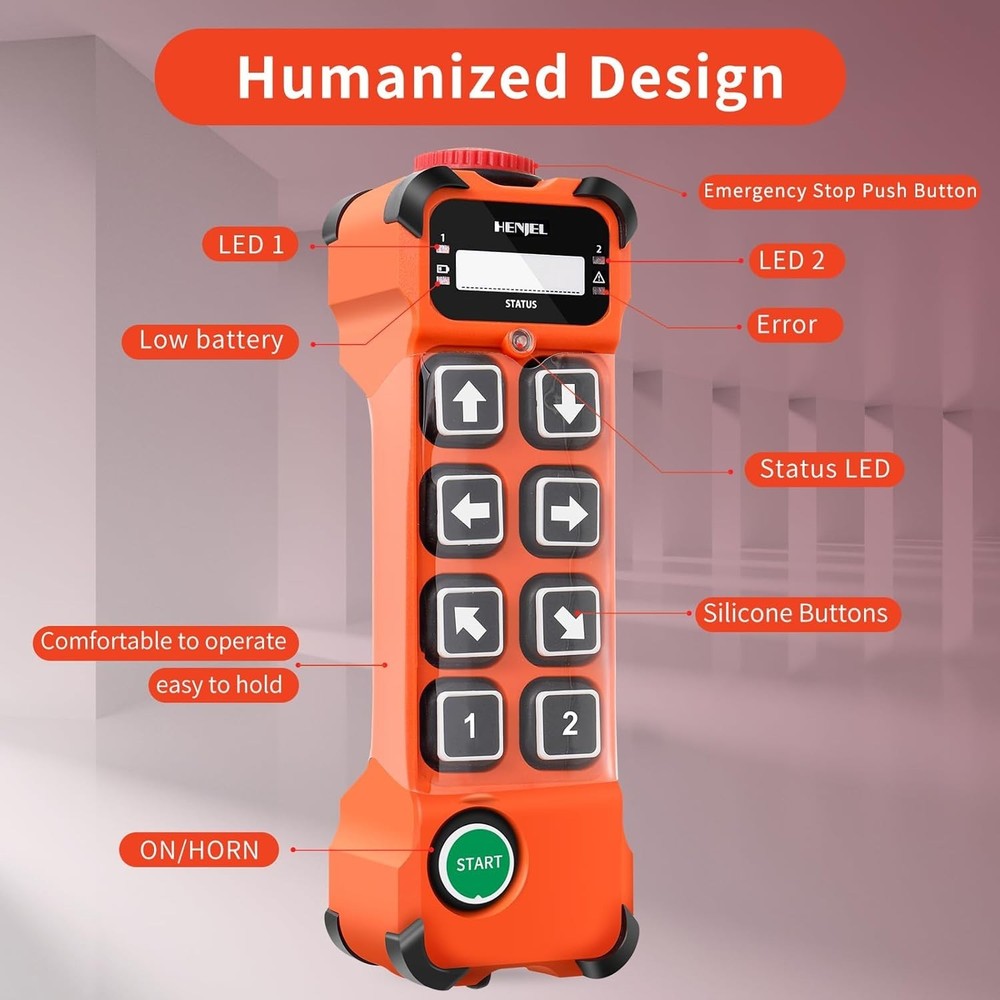8 Channel Wireless Crane Transmitter with E-Stop & Waterproof Receiver