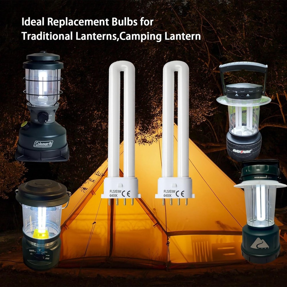 9W Fluorescent Camping Lantern Bulb 2G7 2 Pack New