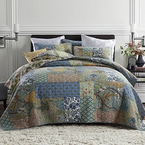Cotton Bedspread Quilt Bedding Sets 3 Pieces King Rustic Sage Patchwork