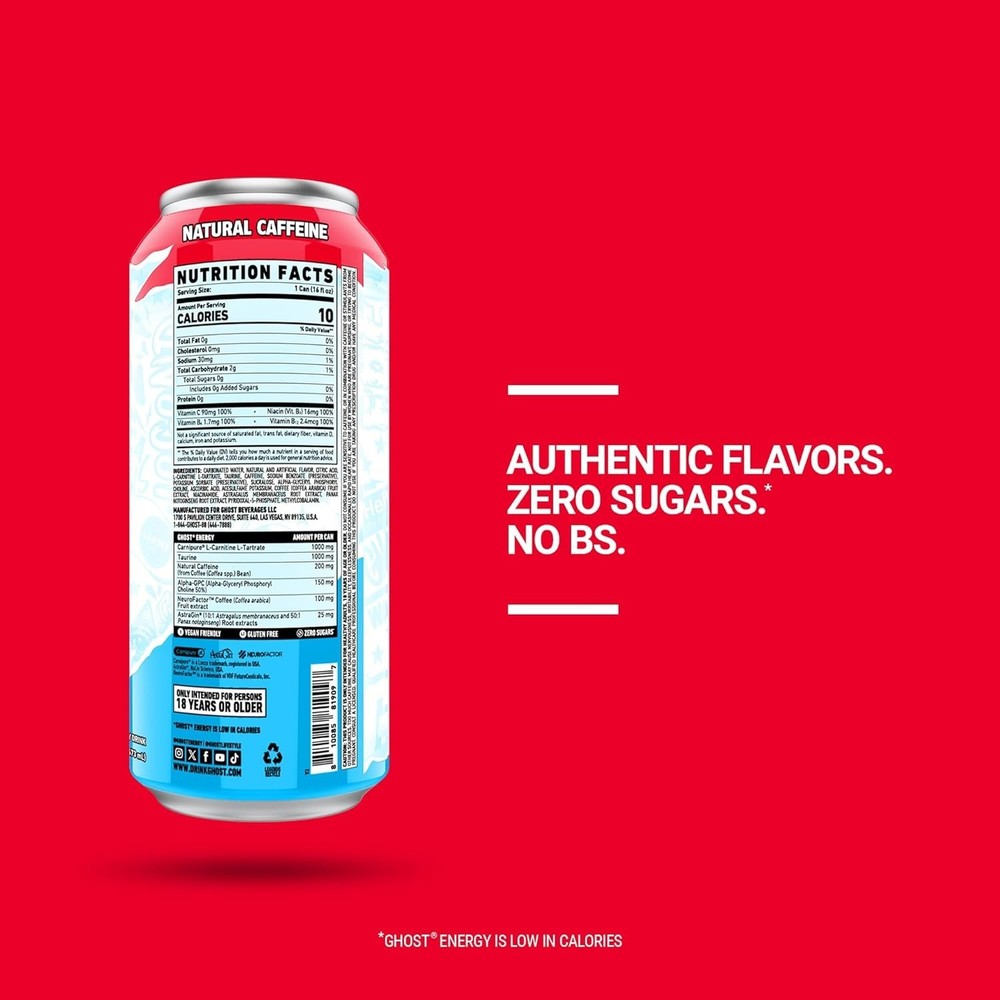 GHOST Energy Drink | 'Merica Pop | 12-Pack | 16 oz Cans
