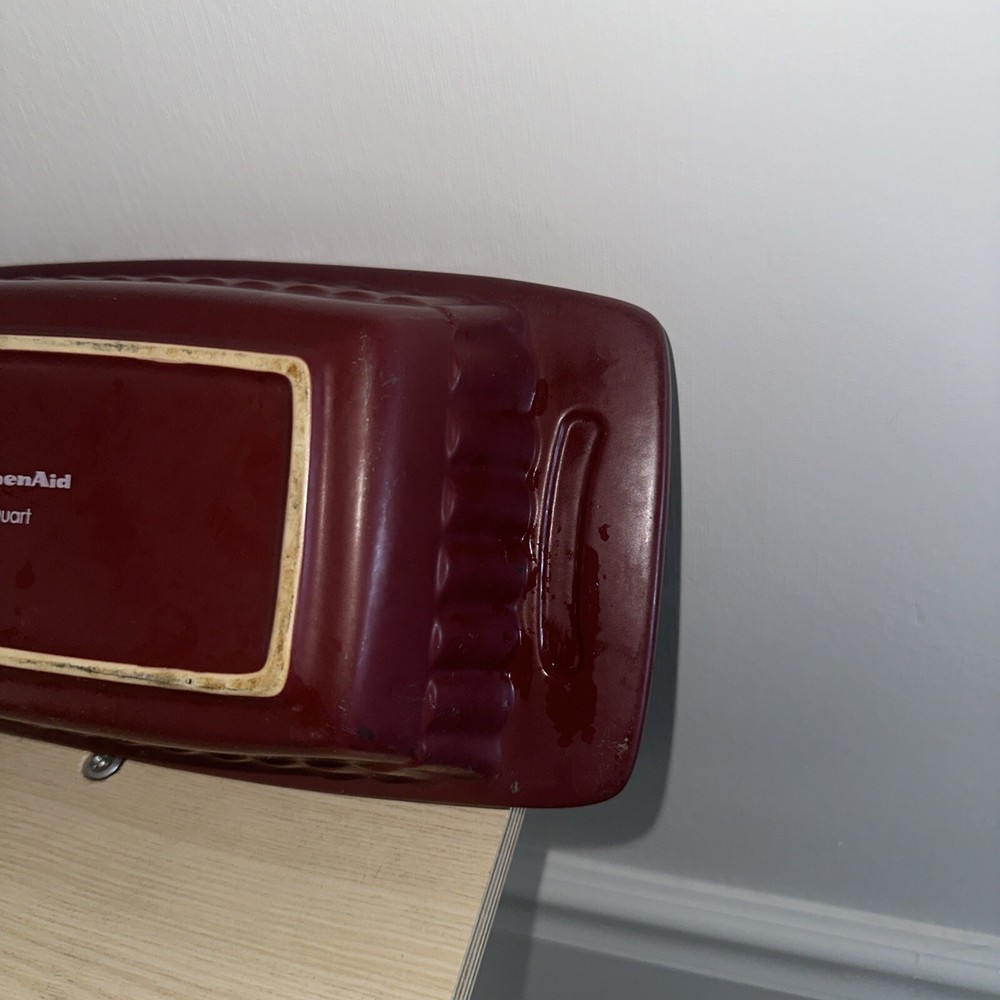 KitchenAid 1 Quart Loaf Pan Bread Casserole Dish Ceramic Stoneware Maroon Handle