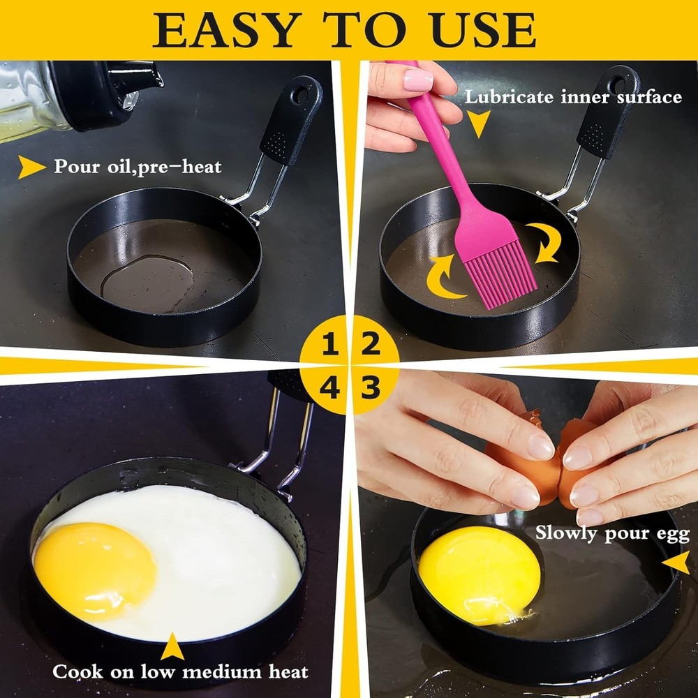Versatile 3.5'' Egg Ring with Silicone Handle for Perfectly Round Breakfast Eggs