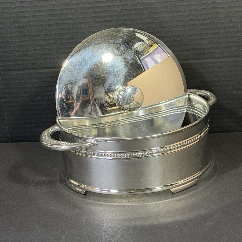 Reed & Barton Casserole Holder with Handles & Lid 9" Beaded Silverplate