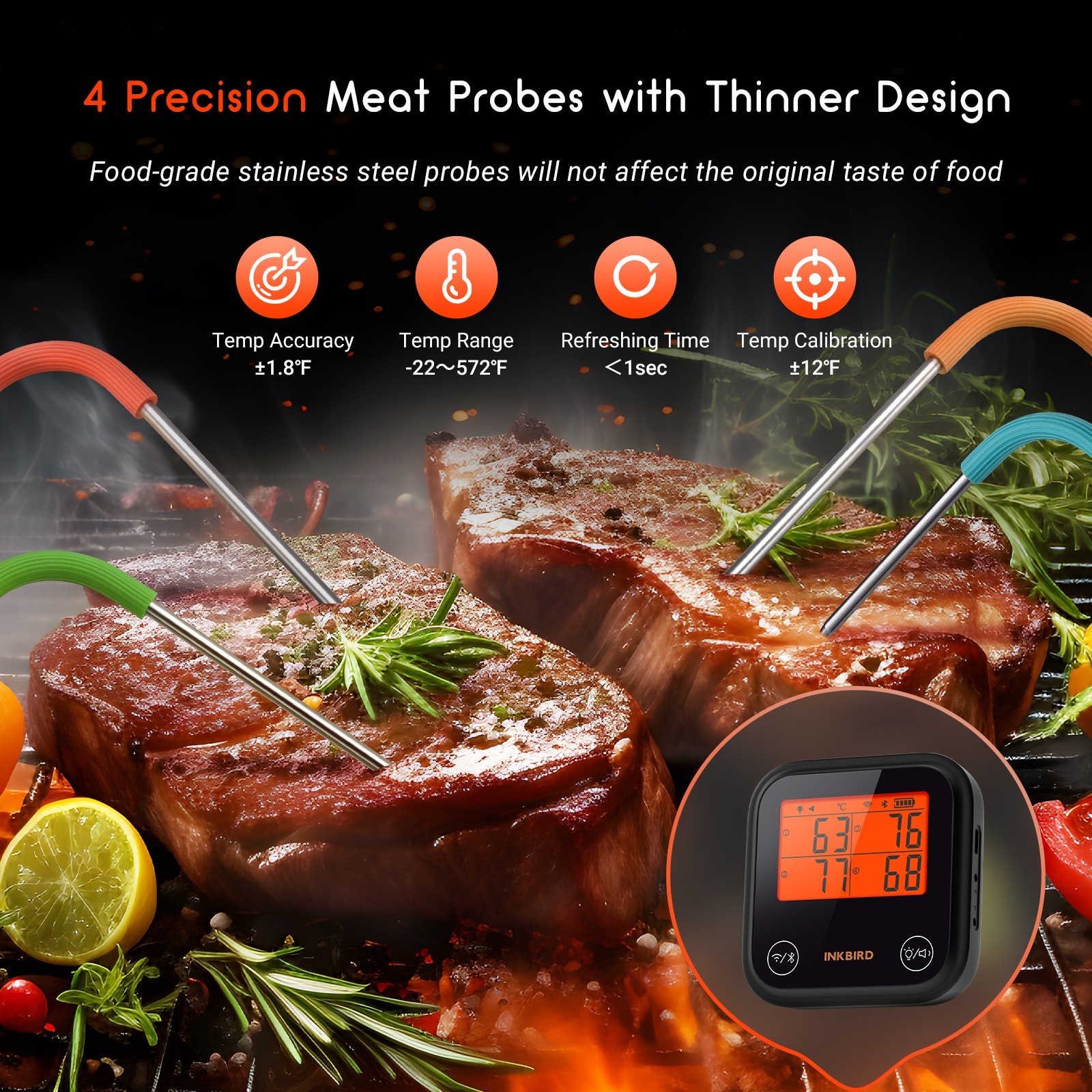 Inkbird WiFi Meat Thermometer BBQ Cooking Thermometers APP Calibration Temp Grap