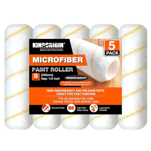 King Origin 9 Inch Microfiber Paint Roller Covers 1/2" 9", 5 PCS, Microfiber