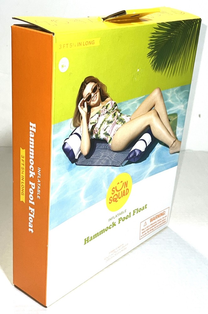 Sun Squad Inflatable Hammock Headrest Pool Float Navy White Over 3ft Long NEW