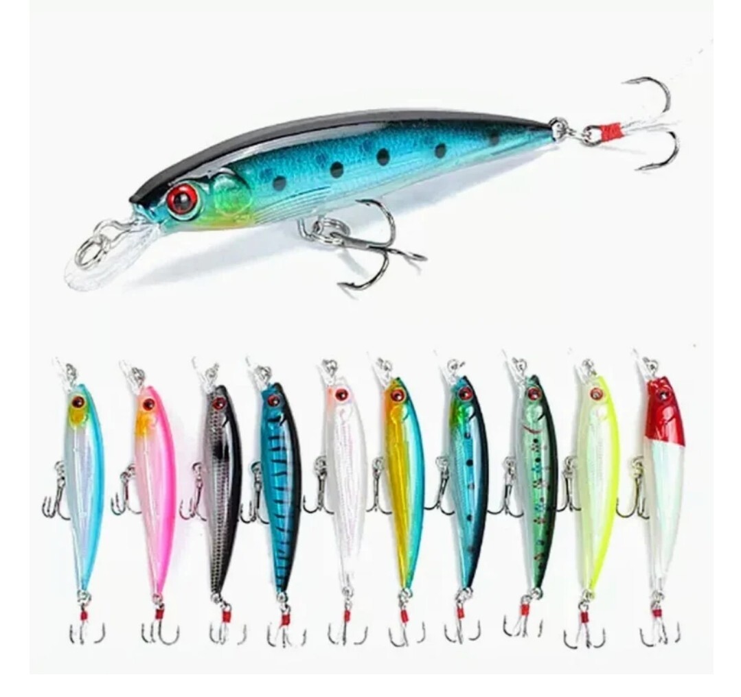 Largemouth bass fishing lures wobbler minnow 10-pack lot crankbait tackle bait