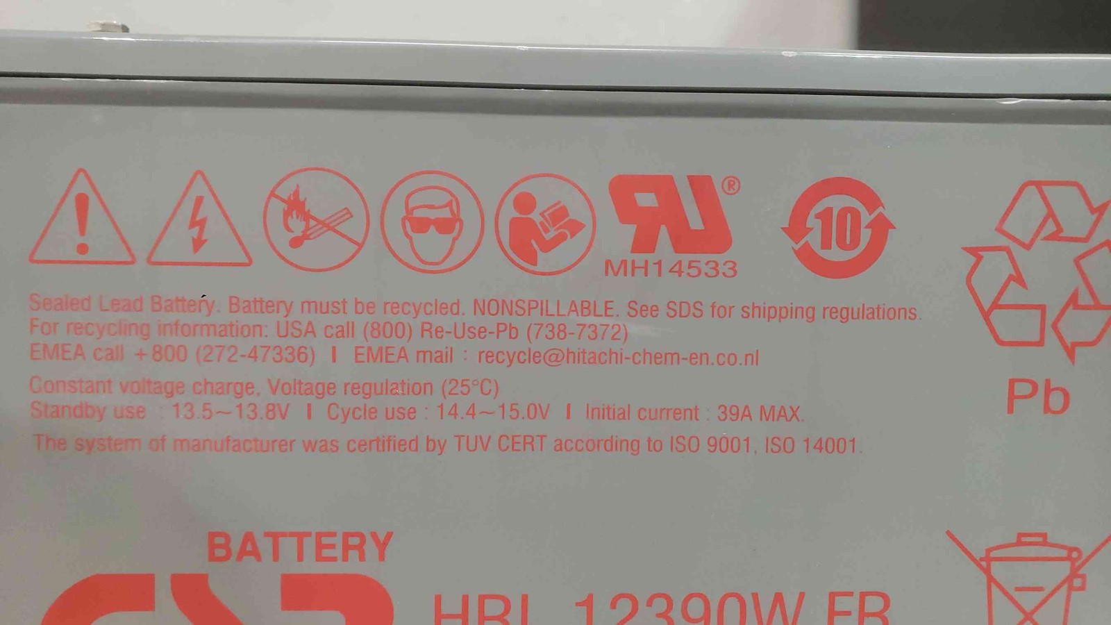 Hitachi 12V 390W/Cell Sealed Lead Battery HRL 12390W FR (SKU: 112398)