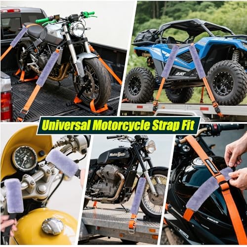 6 PCS Motorcycle Tie Down Straps Soft Loop Cover, Synthetic Sheepskin Grey