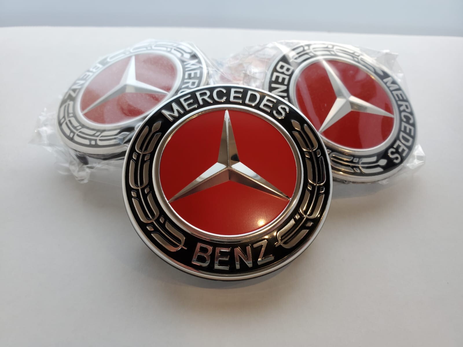 Set of 4 Mercedes Benz Center Caps Black-Red 2.95Inch/75mm Fits Most Models