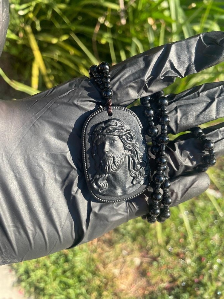 Jesus Black Rosary Necklace Dios Escapulario De Jade