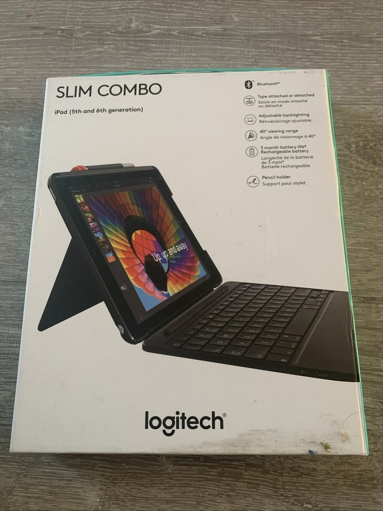 Logitech Slim Combo Case with Backlit Bluetooth Keyboard For iPad 5th & 6th Gen