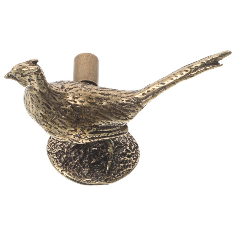 Antique Brass Bird Cabinet Knobs - Long Tailed Pheasant Drawer Pulls - Single