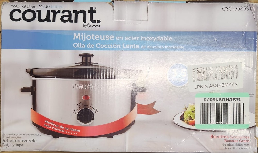 Courant 3.5 Qt. Slow Cooker, multiple settings, Ceramic bowl, stainless-open box