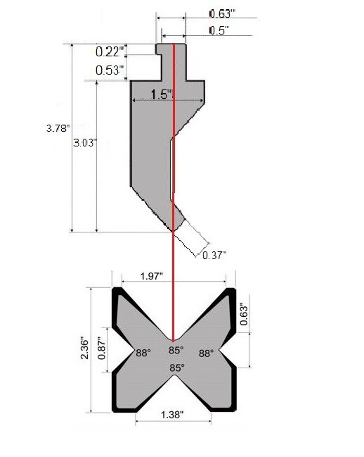 NEW 6” American Type Press Brake Punch (Height: 3.03") & 4-Way Die (2.36"sq)