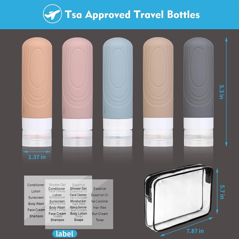 Silicone Travel 5 pc Set Squeezable 3 Ounce