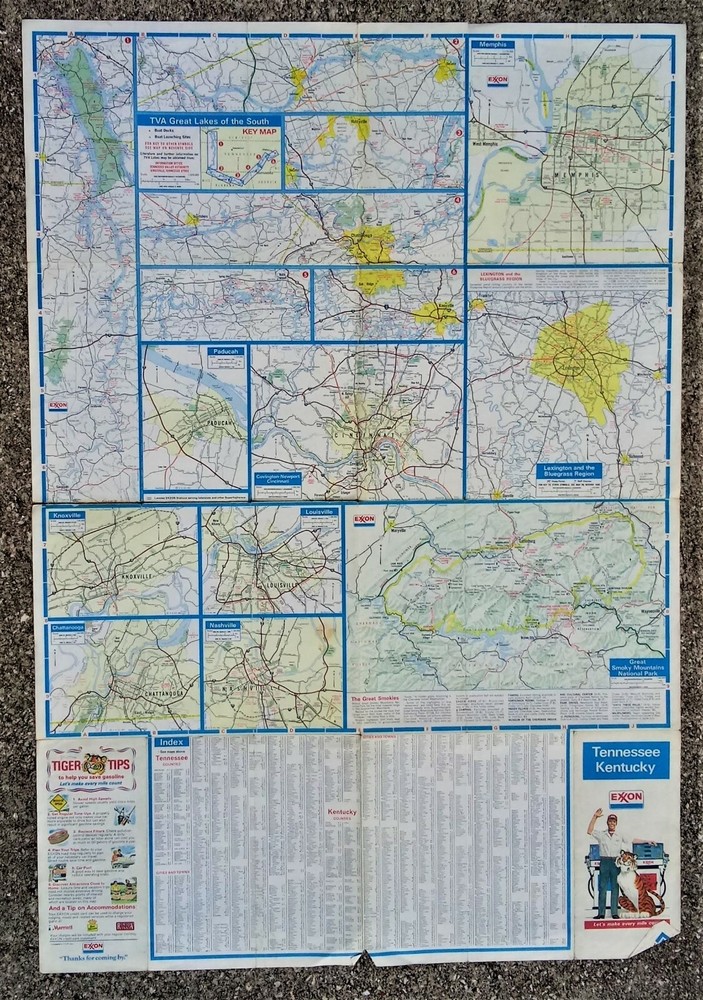 EXXON KENTUCKY TENNESSEE FOLDED ROAD MAP 1978