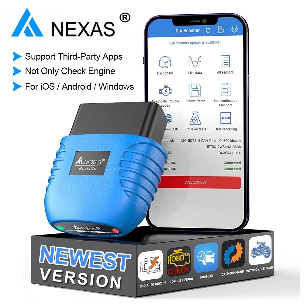 NEXAS NexLink Bluetooth OBD2 Scanner for Car Motorcycle Diagnostic Tool Reader