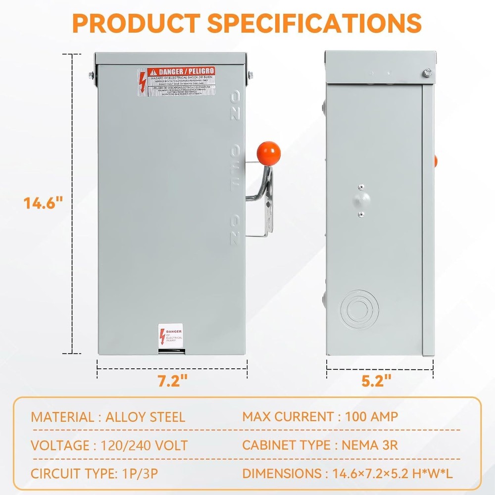 Robust 100A Transfer Switch - 24000W Heavy Duty Design, Easy Wiring & Locking