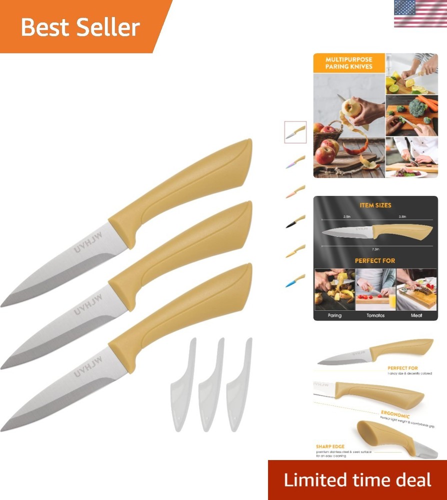 Lightweight 3-Piece Sharp Paring Knife Set - Perfect for Fruit & Vegetable Prep