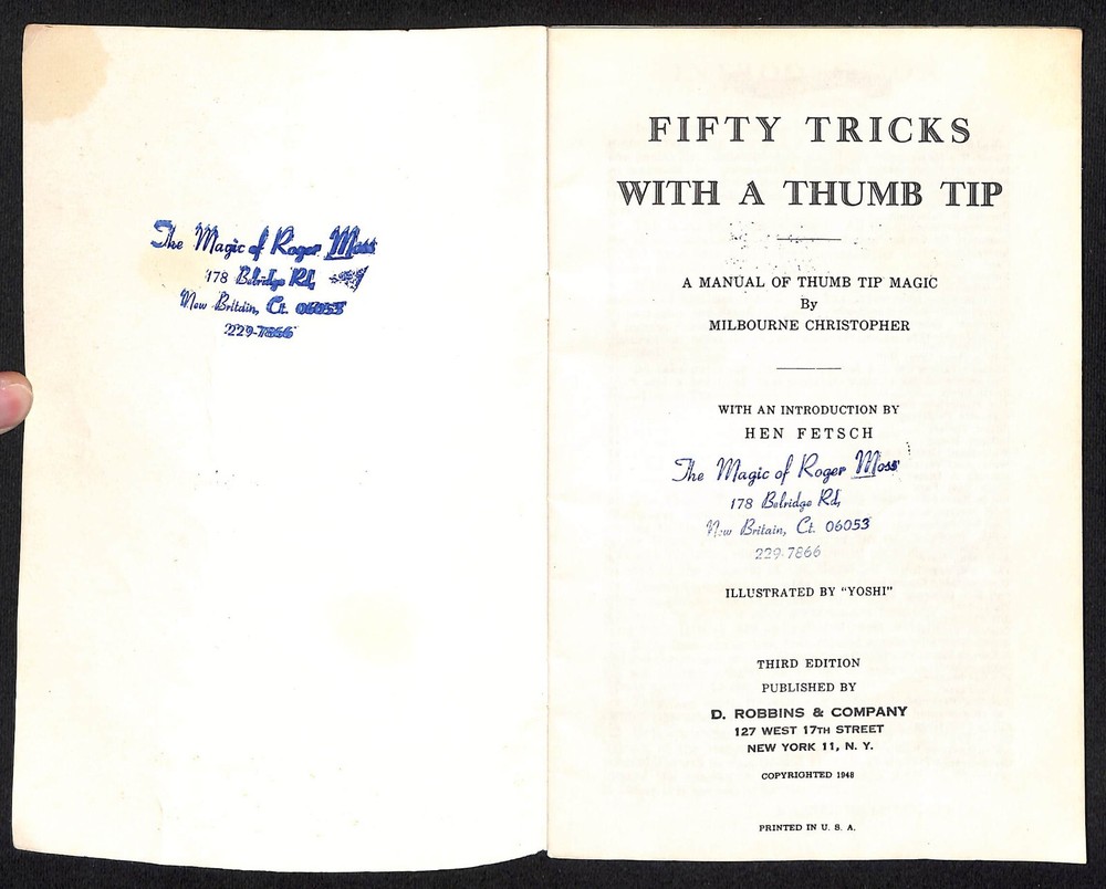 "50 Tricks with a Thumb Tip" Milbourne Christopher Magic Booklet 24pp c1948