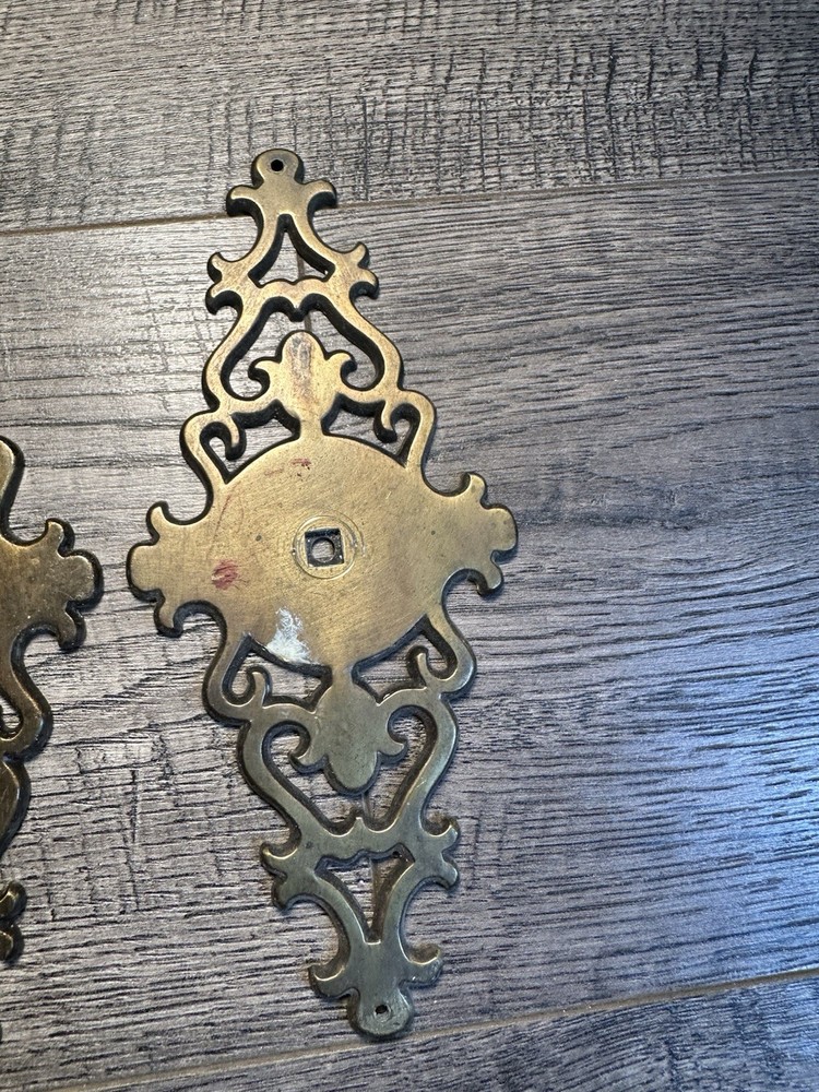 4-VINTAGE Amerock DRAWER PULLS Back Plate Brass Holes Scrolls Open Work