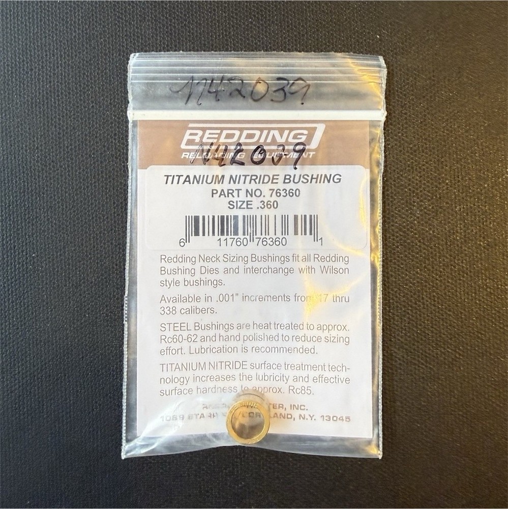 Redding Titanium Nitride Reloading Die Neck Sizing Bushing .360 Rifle